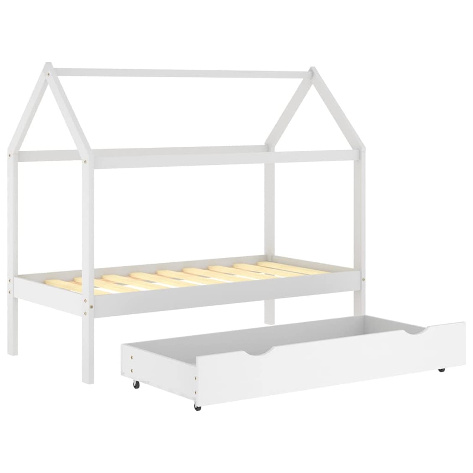 Chusui Kinderbett mit Schublade, Kinderbett, Hausbett, Betten, Kinder Bett, Weiß Massivholz Kiefer 80x160 cm