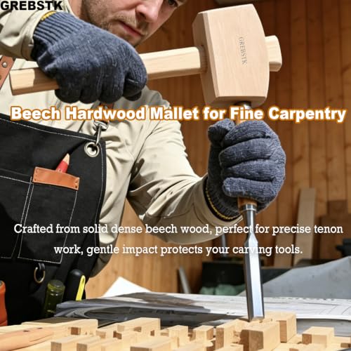 Image of GREBSTK Polished Solid Beech Wood Mallet for Home Bartending & Workshop | Polished oiled finish, stain & moisture resistant, wipes clean with ease, smooth comfortable grip, durable protective coat