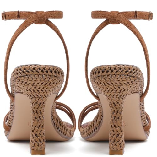 Image of Mostrin Womens Sandals Strappy Heels for Women Ankle Strap Lace Up Heels Square Open Toe Heels Tie Up Stiletto High Heeled Sandals for Prom, Party, Daily Wear