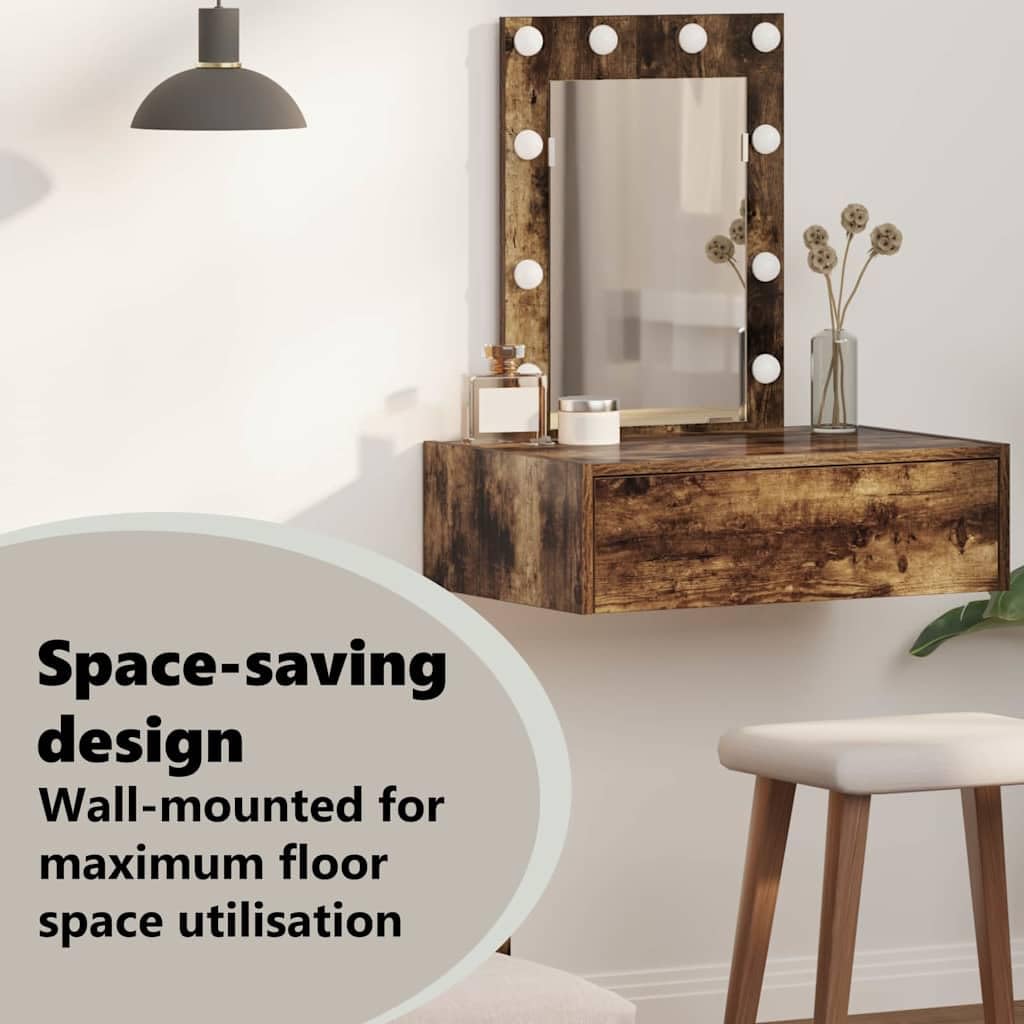 vidaXL Schminktisch Braun 60 x 40 x 70 cm Holzwerkstoff | Super für kleine Räume, Die eingebauten Lichter machen die Pflege einfacher, Mit einer großen Schublade für dein Make-up
