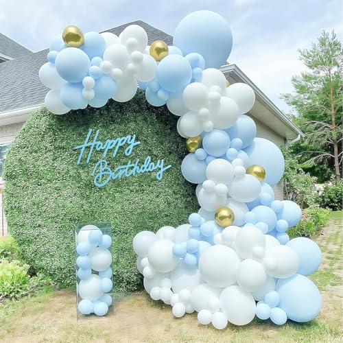 Image of TONIFUL Happy Birthday Sign for Backdrop - Light Blue Felt Banner - Includes Dot Glue - Perfect for Birthday Party Backdrop,Wall Decor,Balloon Arch,Photo Background