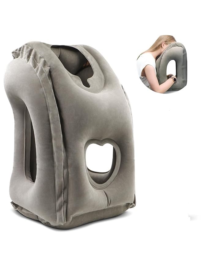 GETZET Travel Pillow, Inflatable Cuishion Neck and Head Support for Long Airplane Flight Sleeping for Cars, Bus, Trains, Office Napping Use for Men & Women Avoid Neck & Shoulder Pain. 1