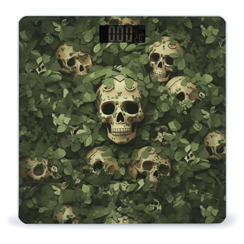 Báscula digital de vidrio templado con diseño calavera y hojas miniatura 1