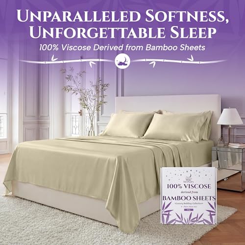 SLEEP SANCTUARY 100% Viscose Derived from Bamboo Sheets King Size 6pcs – BamBliss Luxury Cooling Sheets for Hot Sleepers - Cloud Soft, 17" Deep Pocket, Ultra Durable Bed Set (Creme) — view 2