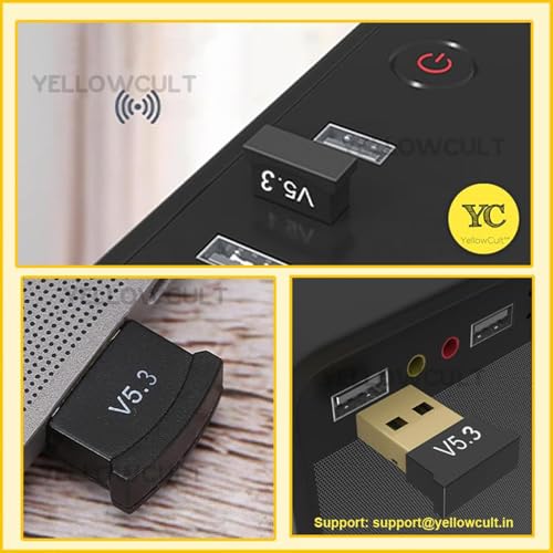 Image of YellowCult USB Bluetooth Adapter, 5.3 Bluetooth Adapter for PC, Bluetooth Dongle Receiver & Transmitter for Laptop CPU Keyboard Mouse Headphone Speakers Printer, Plug & Play for Windows 11 /10 /8.1