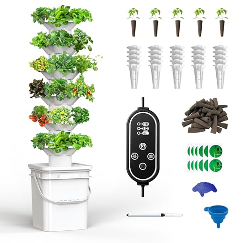sjzxuv Vertical Hydroponics Growing System Kit, Indoor Outdoor Gardening System Kits, Herb & Fruits Growing Hydroponic Tower, 6 Layers (36 Pods)