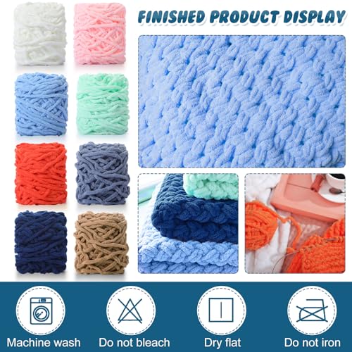 Image of Buryeah 8 Pack Chunky Chenille Yarn for Crocheting Soft Thick Fluffy Yarn for Hand Knitting Bulky Velvet Blanket Plush for Weaving DIY Crafts Each 3.5 oz 55 Yards(Multicolor)