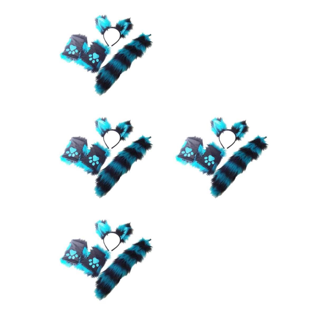 TOPBATHY 4 Juegos Diadema de Orejas Peludas de Felpa Azul para Cosplay y