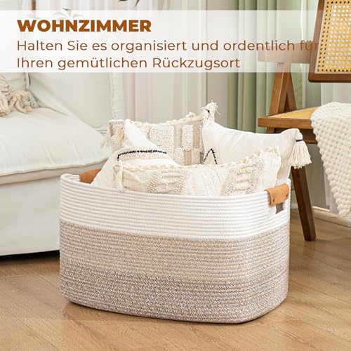 danpinera Wäschekorb, Korb Aufbewahrung, 72L Faltbarer Wäschekorb, Aufbewahrungskorb für Baby Spielzeug, Square Laundry Baskets, Korb Aufbewahrung für Decken, kissen, Gästehandtuchkorb Weiß und Braun