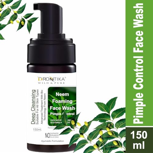 Image of Drontika Wild & Pure Purifying Neem Foaming Face Wash Reduces pimples| Purifies skin| Sulphate free face wash|Paraben Free| 150ml l Ayurvedic and Organically Pure| 100% Natural Extracts (Neem)