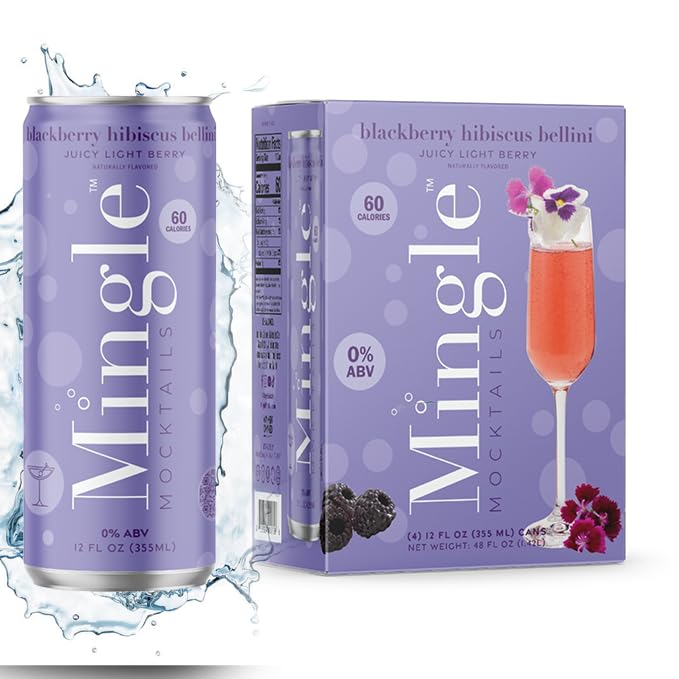Mingle Blackberry Hibiscus Bellini Mocktails (Non-Alcoholic) 12 fl oz Cans Pack