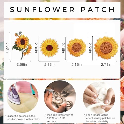 Bluegala SF-1542-004 8 Pcs Sunflower Sew On Patches,Sunflower Flower Applique Patches,Decorative Diy Floral Iron thumb #1
