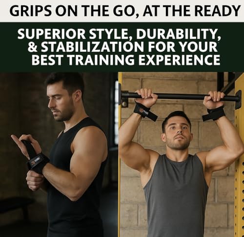 PERFORM SUPPS Grips for Weight Lifting, Cross Training and Gymnastics, Durable Workout Grips with Wrist Wraps, Comfortable Lifting Straps & Workout for Gymnastic Bars– Black (2-Pack)