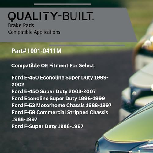 Image of QUALITY-BUILT Rear Semi-Metallic Brake Pads, Premium 1001-0411M, Compatible with 1988-2007 Ford (E-450 Econoline Super Duty, E-450 Super Duty, Econoline Super Duty, F-53 Motorhome Chassis, F-59)