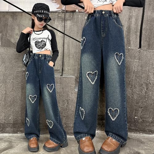 Preppy Clothes for Girls Stacked Flare Jeans Embroidered High Rise Grunge Aesthetics Fashion Personality Child Clothes3
