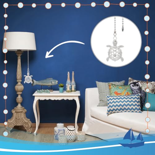 Image of BENECREAT 6 Styles Ocean Theam Ceiling Fan Pull 14 Inch Long Chain Extension Turtles Seahorses Mermaids Pull Chain Extension Ball Chain Connector for Bathroom Toilet Light