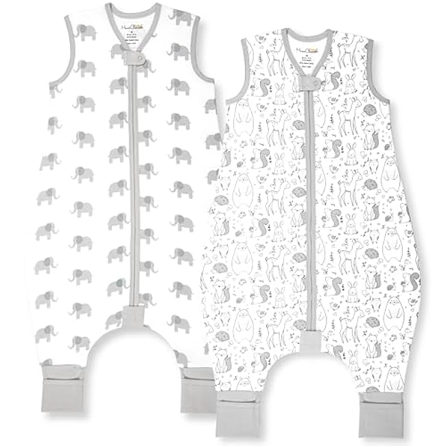 Toddler Sleep Sack with Feet, 0.5 TOG Organic Cotton Baby Sleeping Bag with Legs, Baby Wearable Blankets for Walkers w/ 2-Way Zipper, Baby Sleep Sack for Girls & Boys, Early Walker 18-36 Month