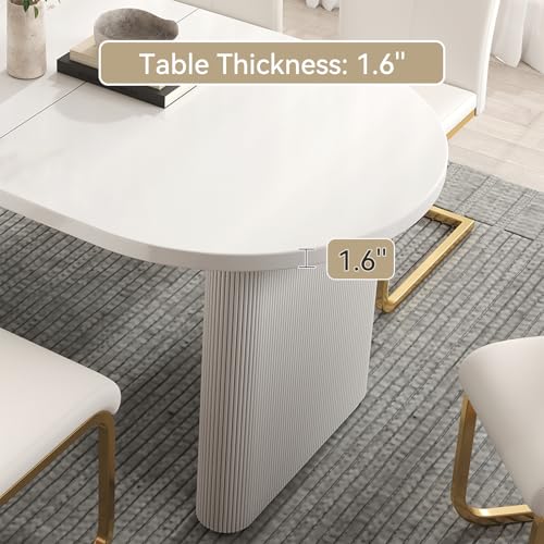 Image of homary Oval Dining Table for 4-6, 63 inch-79 inch Extendable Kitchen Table, Japandi Wooden Dining Room Table with Pedestal Base (White, 63 inch-79 inch (Seats 4-6))