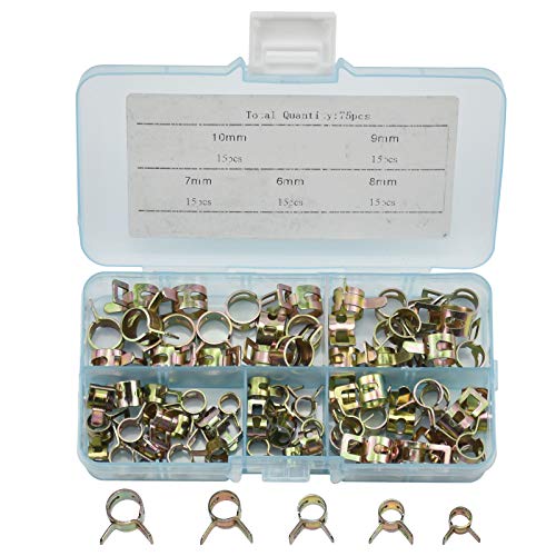 BIGP 75Pcs Clip à Ressort Tuyau Collier Serrage Durite Essence Serre-joints à Tuyaux Colliers de Clip à Ressort Tuyau Serrage 6mm, 7mm, 8mm, 9mm, 10mm
