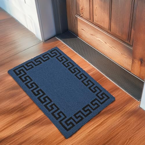 Image of Encasa XO Coir Door Mat for Home Entrance, Anti Slip PVC Back Blue