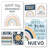 Hadley Designs 6 Spanish Classroom Decorations – Spanish Posters for Classroom, High School Decorations, Motivational Wall Art for Teachers and Students - Boho Motivational Decor