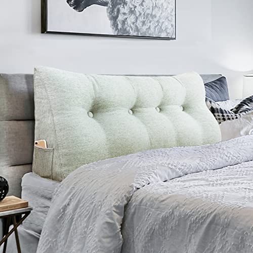VERCART Triangular Headboard Wedge Pillow Daybed Pillows Bed Headboard Pillow Wedge Bed Rest Reading Pillow Gap Filler Triangle Back Cushion Lumbar Positioning Upholstered Linen Beige Full