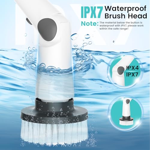 Image of Electric Spin Scrubber, Cordless Spin Scrubber IPX7 Waterproof with 7 Replaceable Cleaner Brush Heads and Adjustable Extension Handle, Power Cleaning Brush for Bathtub Tile Floor
