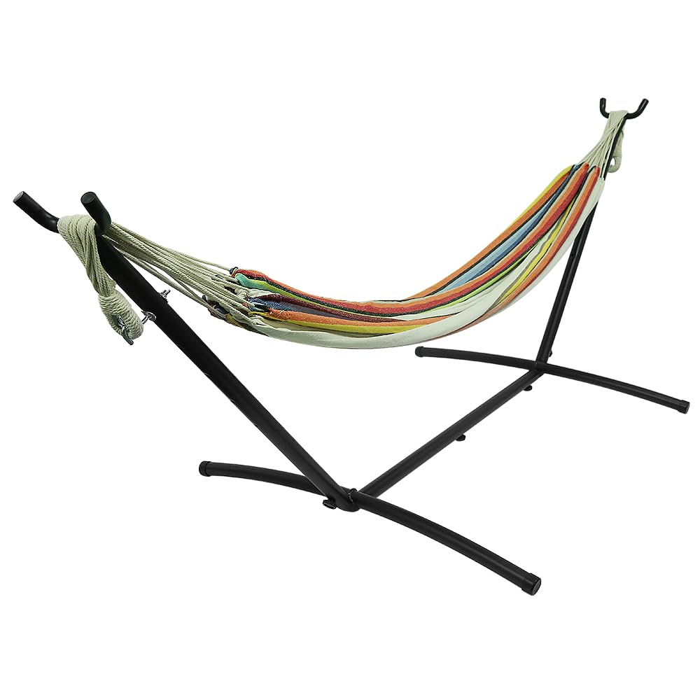 Amaca da Campeggio con Supporto Amaca da Giardino per Esterni in Tessuto Singolo con Telaio in Metallo con Borsa Portatile e Accessori, Capacità di Carico 200 Kg, per Viaggi, Patio, 257 * 107 * 96 cm