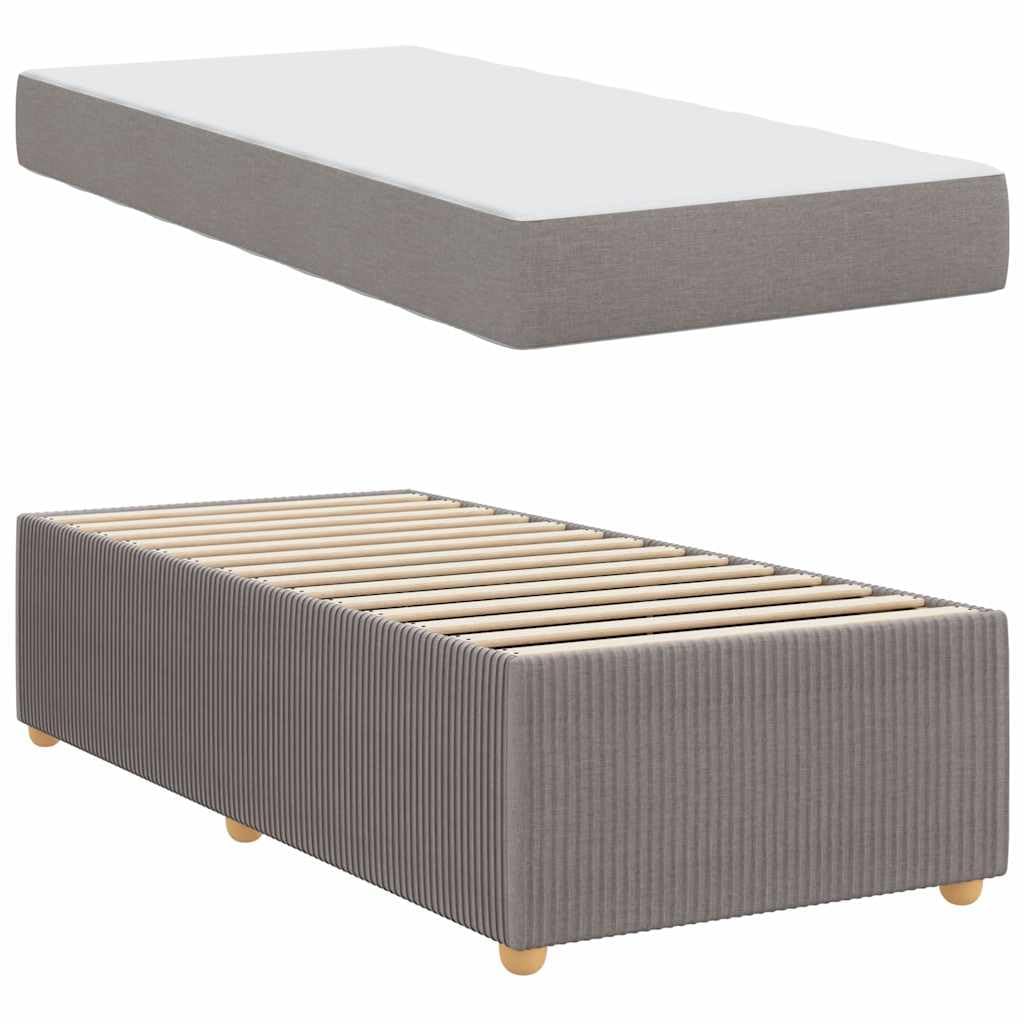 vidaXL Bettrahmen mit Matratze Taupe 90 x 190 cm Stoff, Modernes Bett für Schlafzimmer, rechteckig, strapazierfähiger Boxspring, Holzrahmen, inklusive Taschenfederkernmatratze