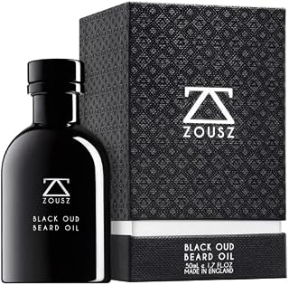 ZOUSZ Beard Oil - Black Oud Wood Scented Grooming Formula with Natural Avocado, Argan, Macadamia Oils - Non-Greasy Facial Hair Softener & Moisturiser for Styling  Vegan-Friendly Gift for Men 50mL