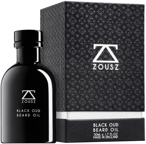 ZOUSZ Beard Oil For Men - Black Oud & Sandalwood Scent, Beard Growth & Conditioning With Natural & Organic Essential Oils – Softens, Non-Greasy, Moisturises, Luxury Men’s Gift – Vegan 50mL