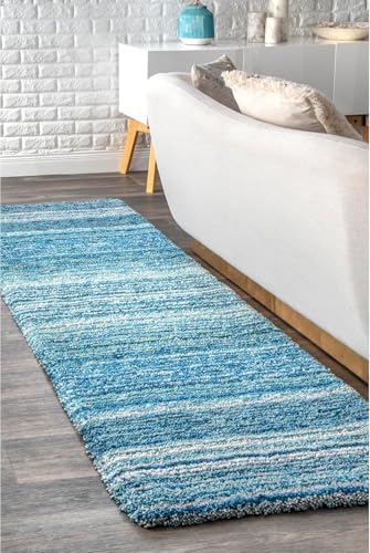 Image of Classie Ombre Pattern Shag Area Rug Runner, 2x6 Feet, Sky Blue Mixture