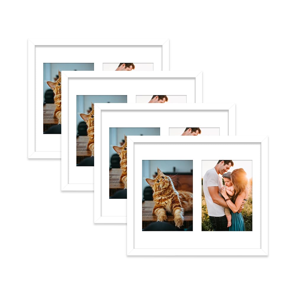 White Multi Photo Frame - Holds 2 x 7x5 Pictures, Family Collage Picture Frame for Wall Display, 12x10 Frame size, Set of 4