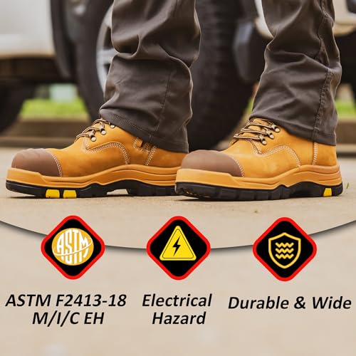 Image of Roslyn Composite Toe Side Zip Work Boots for Men, 7'' Lightweight Comp Toe Cap YKK Zipper Non-slip Rubber ASTM F2413-18 EH Safety Boot, Comfortable Wide Ankle Support Boots (CP232Z-245Z)