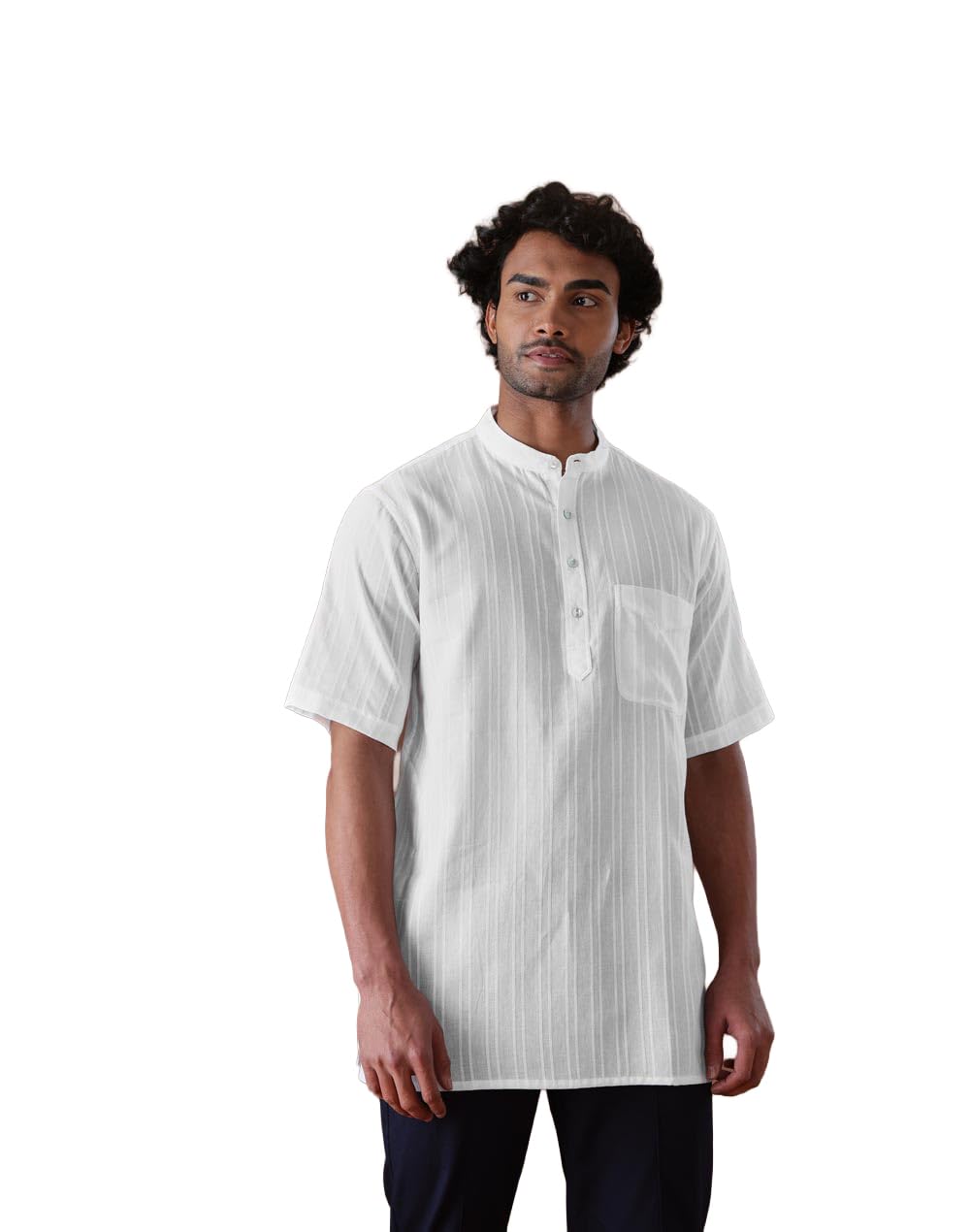 Men White Striped Mandarin Collar Kurta-image-43