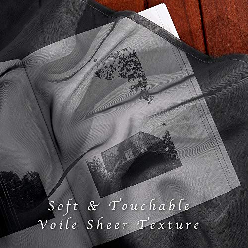Image of NICETOWN Black Sheer Curtains 90 inches Long, Grommet Voile Textured Hazy Sheer Window Treatments Privacy with Light Filtering for Halloween, W54 x L90, 2 Panels