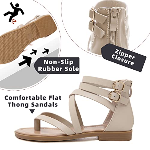 SHIBEVER Gladiator Strappy Sandals for Women: Dressy Summer Comfortable Flat, Back Zipper Roman Comfy Womens Sandals3