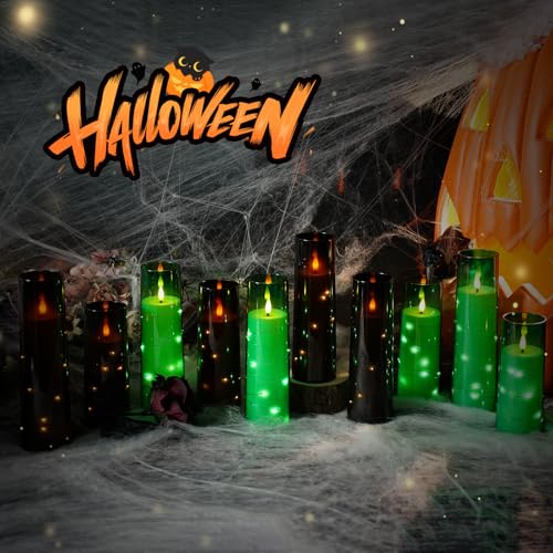 Image of Flameless Candles,with Embedded Star String, Battery Operated Candles Flickering LED Pillar Candles with Remote Control and Timer, Home Decoration Add a Warm and Romantic Atmosphere,Set of 7 (Black)