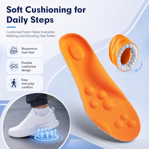 Image of 4D Cloud-Like Comfort Soles for Men - Soft Memory Foam Cushioning Insoles - Trim to Fit Steppers Insoles with Arch Support for Foot Pain Relief and Fatigue Reduction (Orange, US M 9-12.5)
