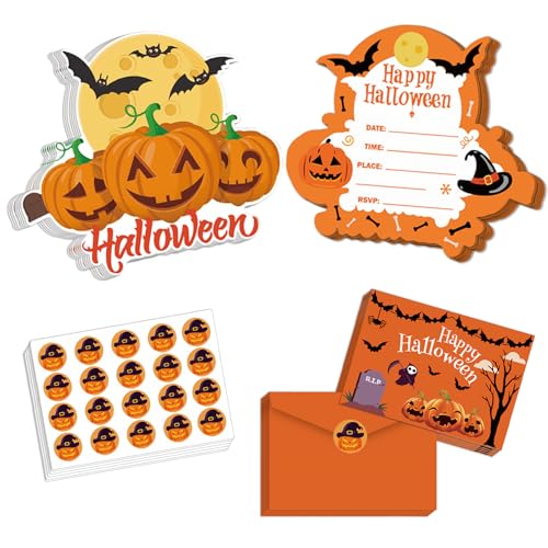 20x Halloween Einladungskarten, Mit Umschlägen Und Aufklebern Für Kinder Erwachsene, Gruselige Einladung Für Halloween Party, Kindergeburtstag 20x Halloween Einladungskarten, Mit Umschlägen Und Aufklebern Für Kinder Erwachsene, Gruselige Einladung Für Halloween Party, Kindergeburtstag