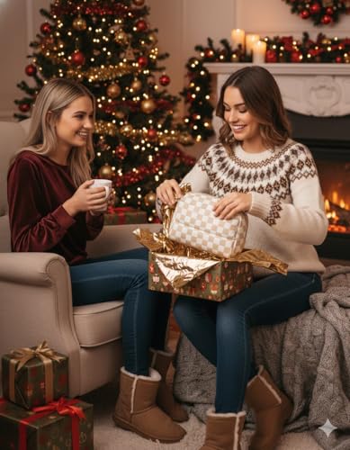 Image of BAGSMART Makeup Bag Travel Bag, Wide-open Zipper Pouch, Khaki Checkered | Puffy makeup bag, wide opening. Compact yet holds 20+ cosmetics. Interior pockets for brushes & lipsticks. Water-resistant.