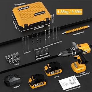 SundpeyPRO Akkuschrauber mit Schlagbohrfunktion 21V - 120Nm Bürstenloser Akku Schlagbohrschrauber Set mit 2x4Ah Akkus, 20+3 Drehmomentstufen Akku bohrmaschine, 13mm Bohrfutter, 2 Gang, 35-tlg Zubehör