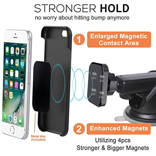 Image of HIRATEK MagBear Universal Car Mount Mobile Phone Holder with 360 Rotating Long Arm and Extra Magnetic Power for Dashboard and Windshield (Black)