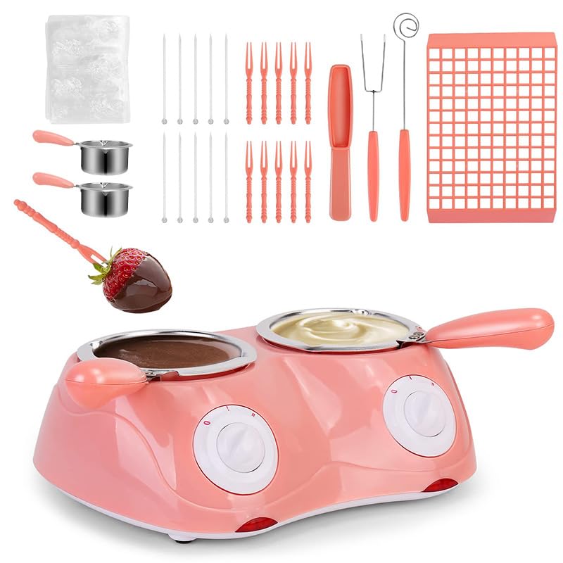 Juego de Crisol Doble de Chocolate, Mini Kit Eléctrico de Fondue de Chocolate con Molde y Accesorios de Bricolaje, Fuente para Derretir Dulces, Suministros para Hornear Queso Red