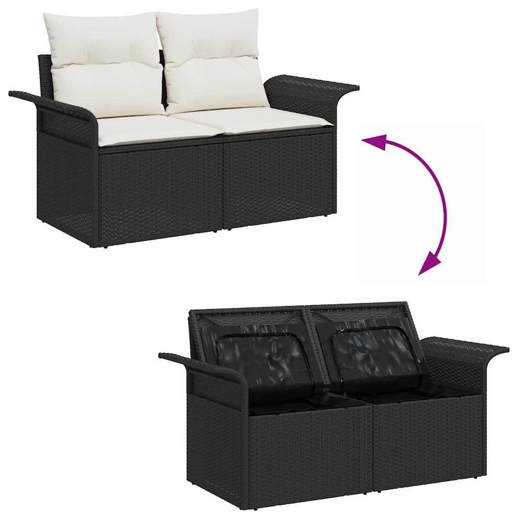 Juego de muebles de jardín de polirratán negro de 5 piezas, conjunto moderno de muebles de jardín de polirratán y marco de acero, incluye cojines cómodos y una bolsa impermeable para