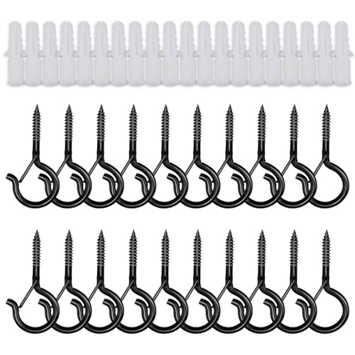 Fizzix 20pcs Screw Hooks with Safety Buckle - Rust Resistant Ceiling Hooks for Outdoor String Lights, Plants, and Decorations - Easy Installation, Durable for Home & Garden