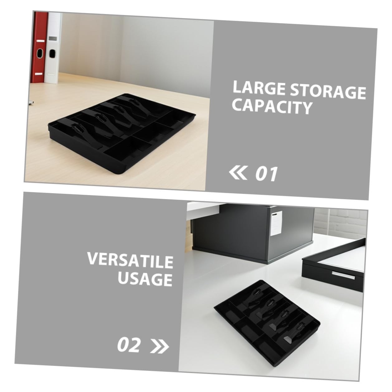 Organizer per Contanti con 9 Scomparti Scatola Porta Soldi da Scrivania in Plastica Resistente Cassetto Porta Soldi Multifunzione per Casa e Ufficio e Monete Set 2 Pezzi