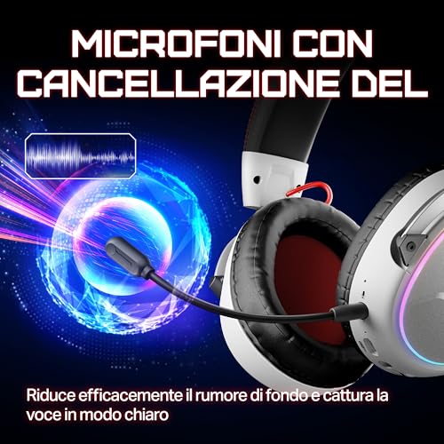 Storm G2 Cuffie da Gioco Wireless, Audio Surround Virtuale 7,1, 3 Modalità EQ, Bassa Latenza 2,4 GHz, Driver da 50 mm, Luce RGB, Bluetooth 5.3, Compatibile con PC, Console, Cellulare, Bianco - Cuffia gaming - Immagine 3