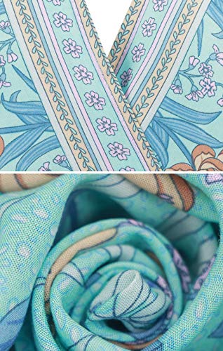 Image of R.Vivimos Women's Summer Short Sleeve Floral Print Bohemian Beach Waist Tie Wrap Long Flowy Dress with Slit