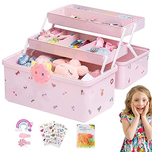 Genikeer Caja de almacenamiento para accesorios para el cabello para niños, caja de almacenamiento para accesorios para el cabello para niñas, caja de almacenamiento de gomas para el pelo, joyero
